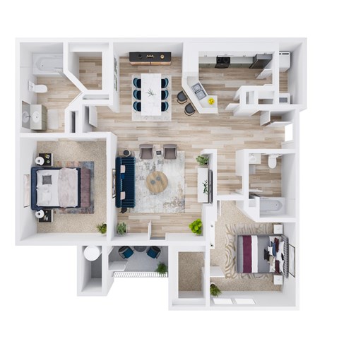 Floor plan for 2 beds, 2 baths, 1052 sqft